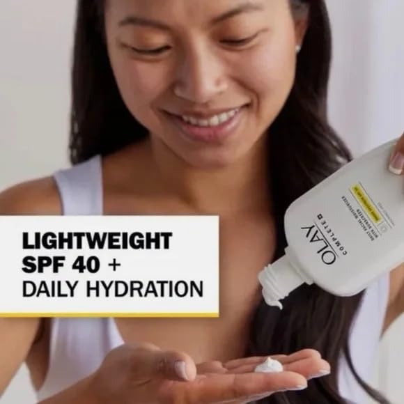 Olay Complete two-pack packaging shown for everyday sun care routine.