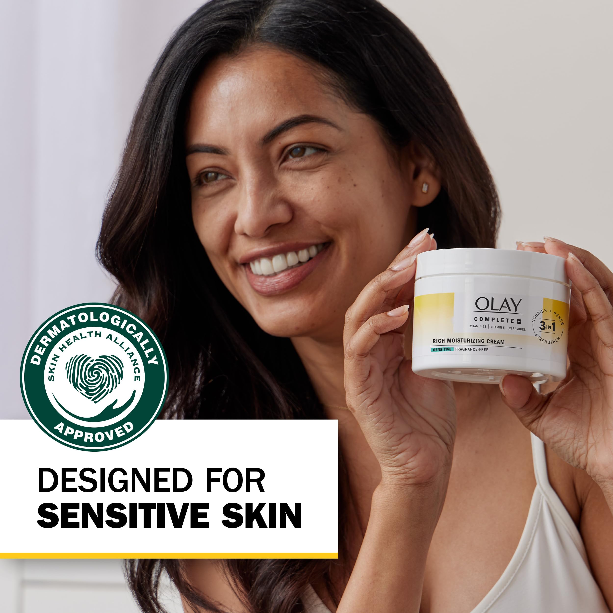 Olay Complete+ Rich Moisturizing Cream with dermatologist-recommended seal