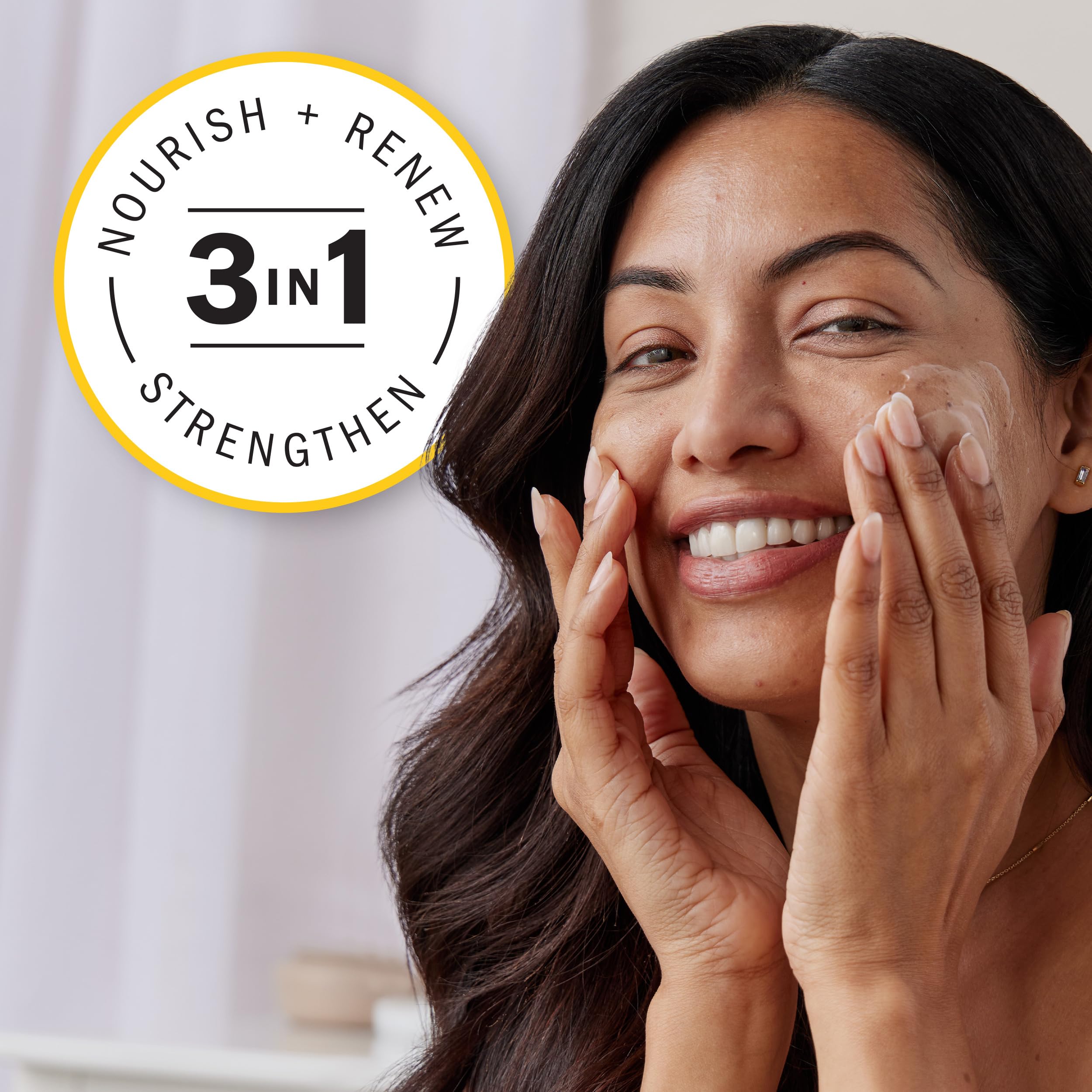 Olay Complete+ Rich Moisturizing Cream skin portrait showing brightened, balanced complexion after use