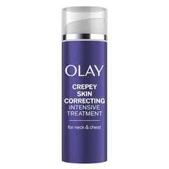 Olay crepey neck-chest cream jar delivers deep hydration for smoother skin.