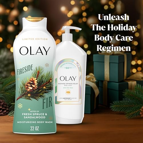 Olay Fireside Fir in a cozy morning routine shot promotes a soothing start