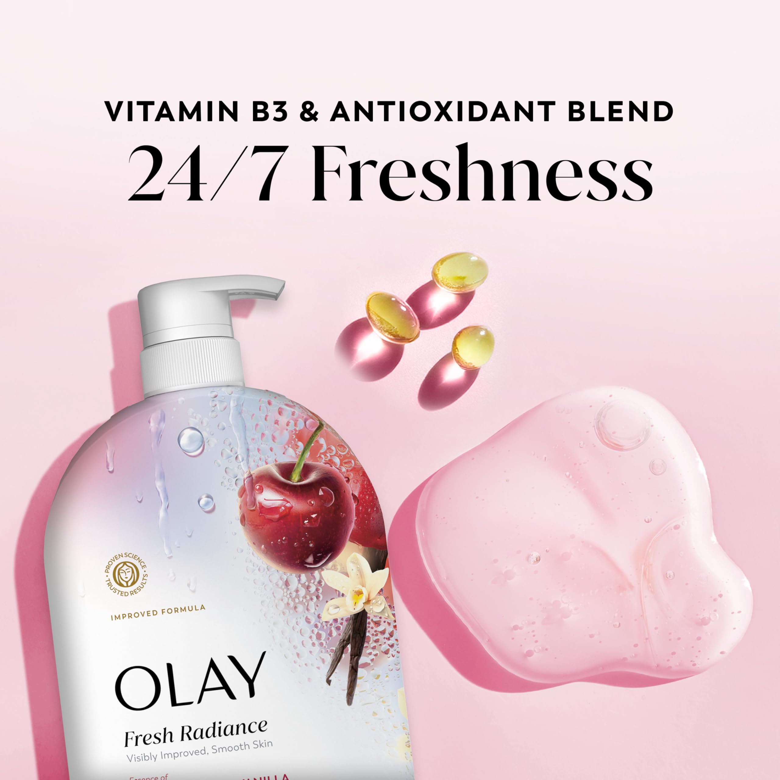 Olay Fresh Radiance bottle being poured in shower