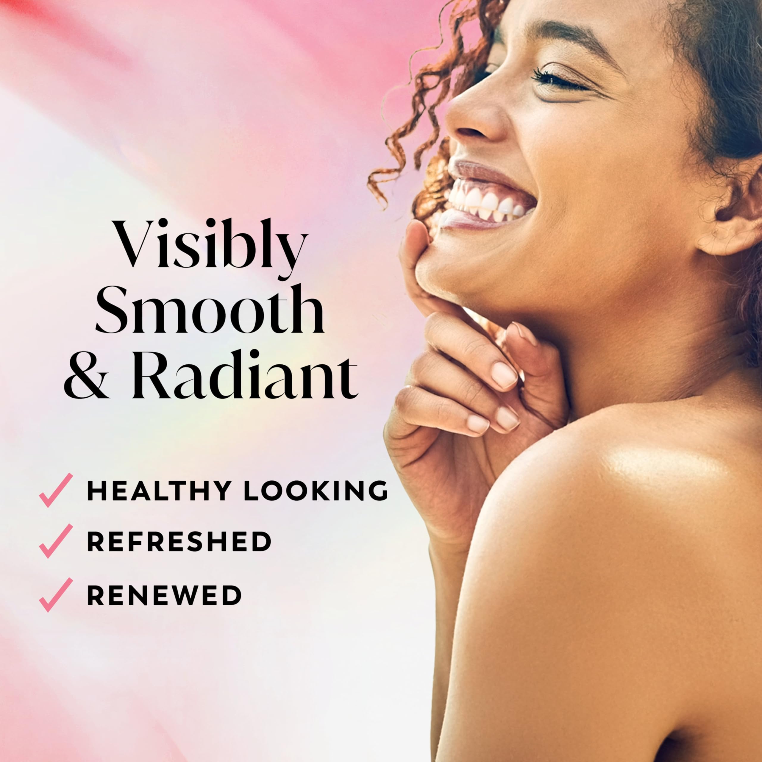Olay Fresh Radiance bottle sideview highlights the elegant packaging and radiant formula.