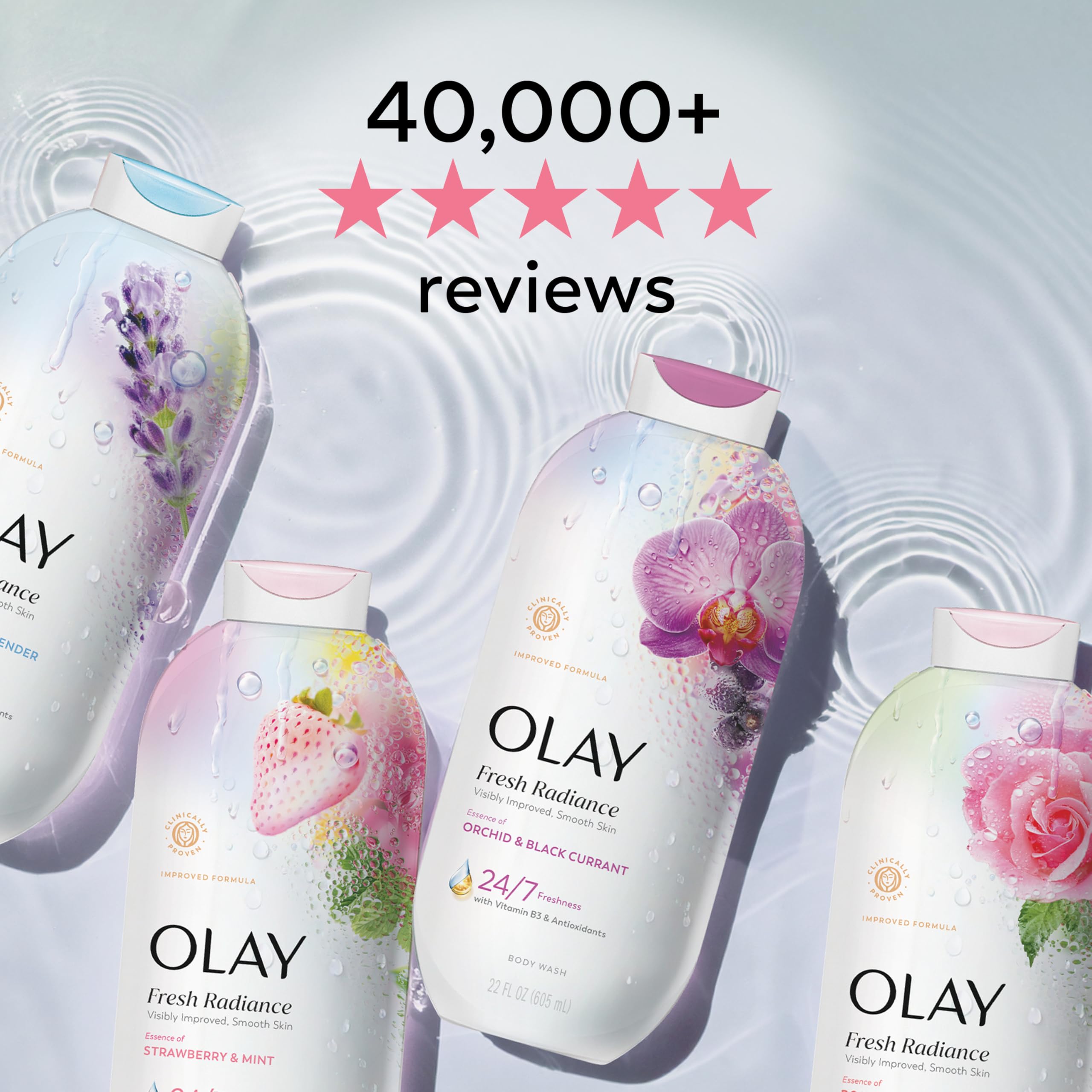 Olay Fresh Radiance plant-based cleanser icon emphasizes gentle cleansing for all skin types.