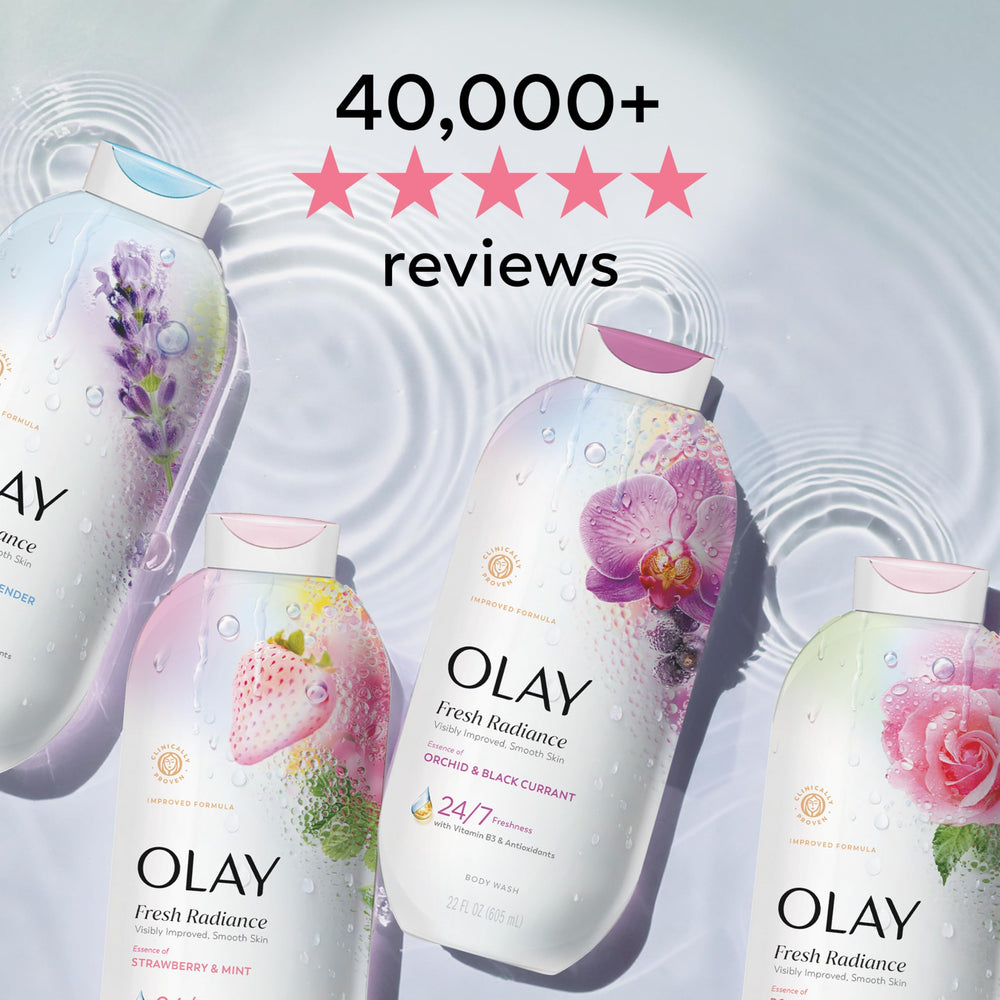 Olay Fresh Radiance plant-based cleanser icon emphasizes gentle cleansing for all skin types.