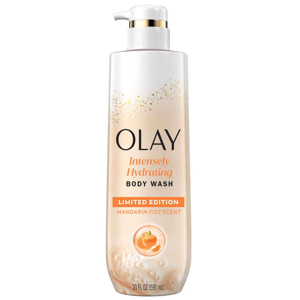 Olay Mandarin Fizz bottle shows bright, hydrating formula for soft skin.