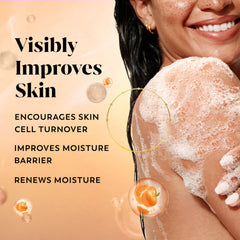 Olay Mandarin Fizz body wash foam close-up reveals rich lather.
