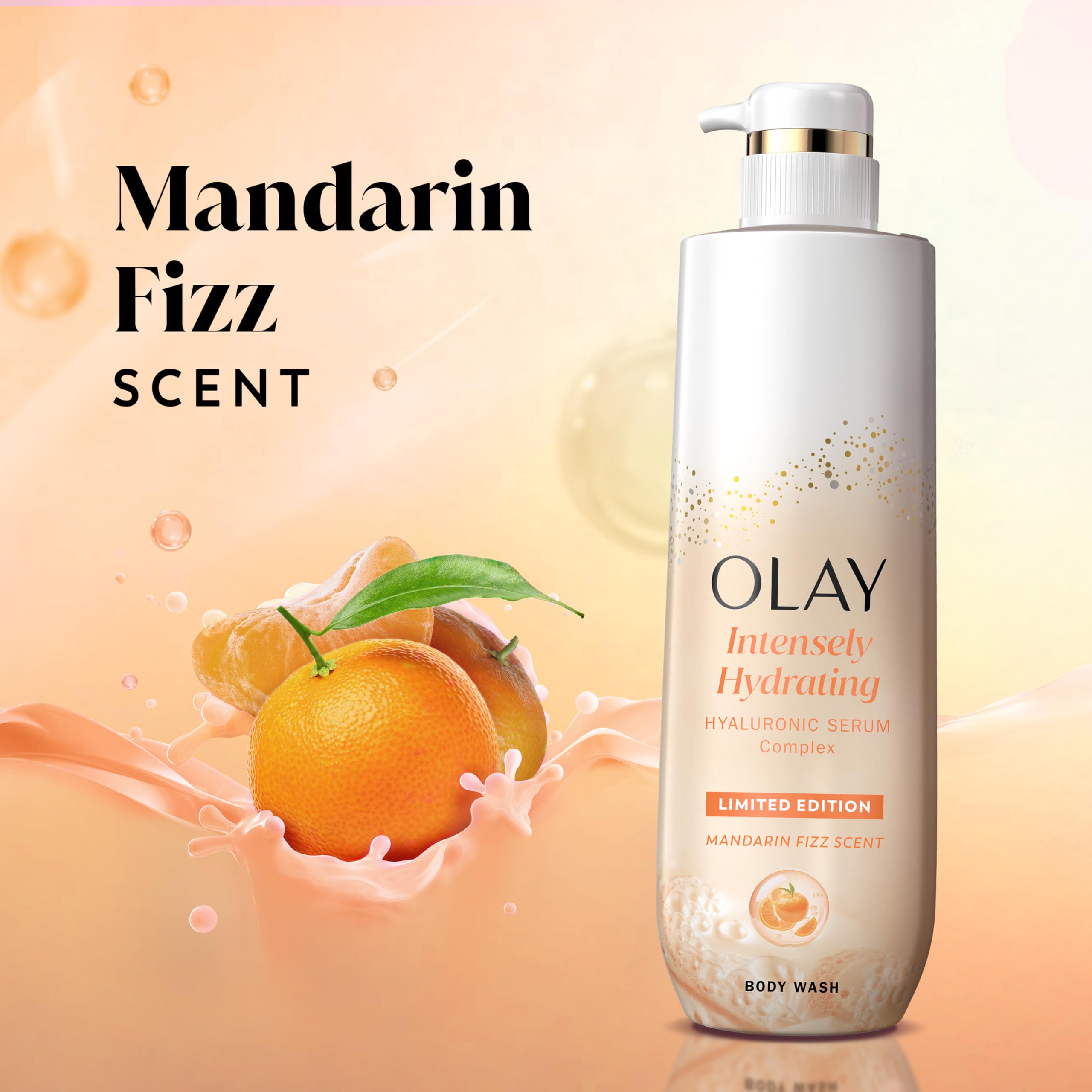 Olay Mandarin Fizz pour action demonstrates easy, quick shower prep.