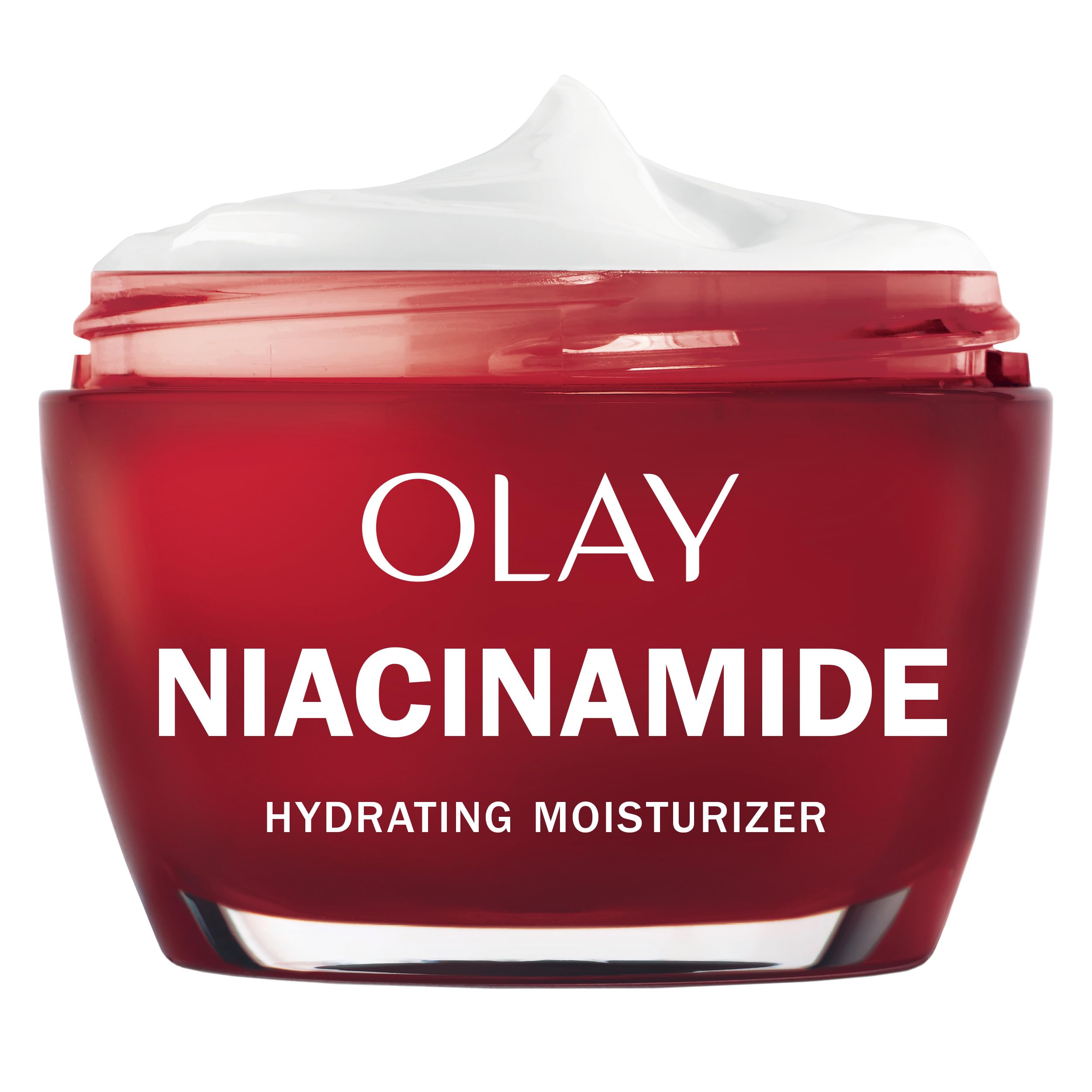 Olay Niacinamide Face Moisturizer bottle closeup shows lightweight hydration for daily use