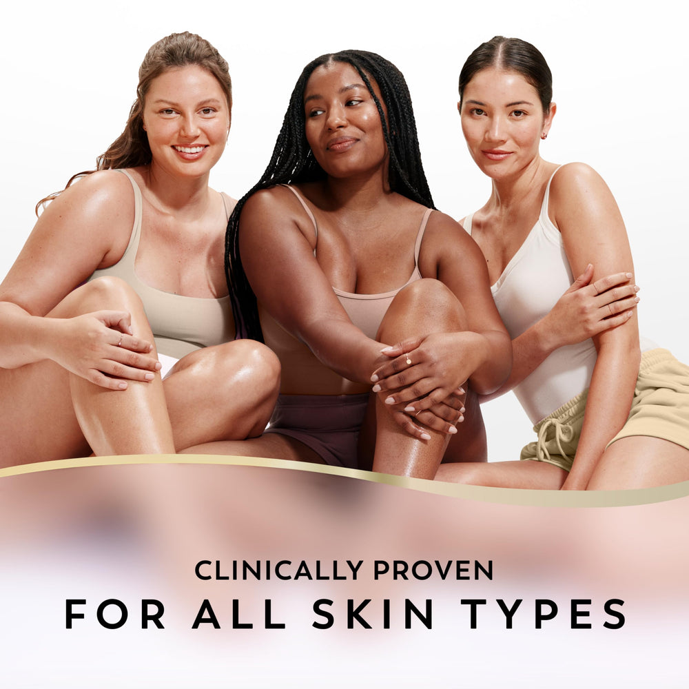 Olay Nourishing Body Lotion applied on forearm for smooth feel.