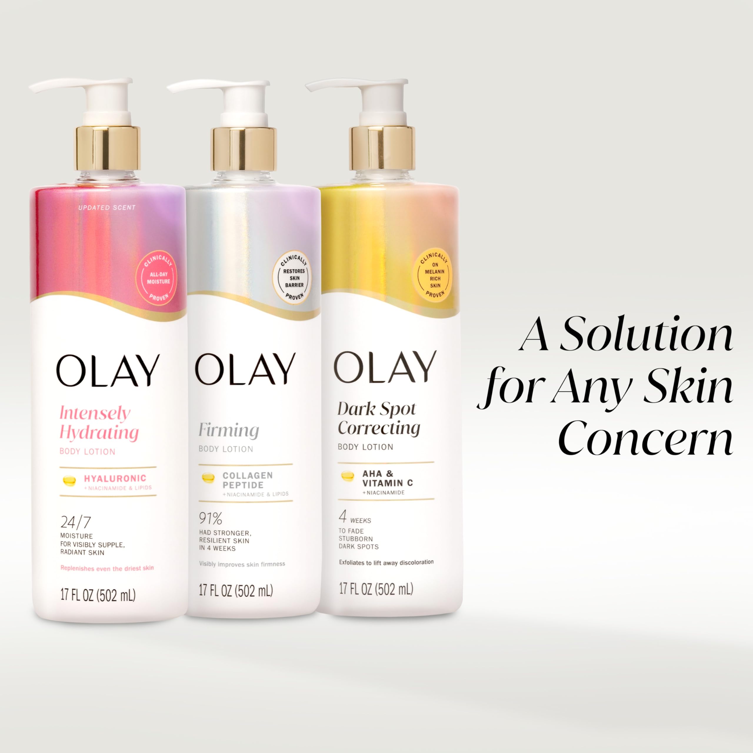 Olay Nourishing Body Lotion fast-absorption close-up on skin.