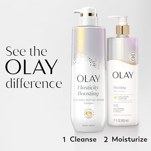 Olay Firming Body Lotion packaging close-up highlights the product details.