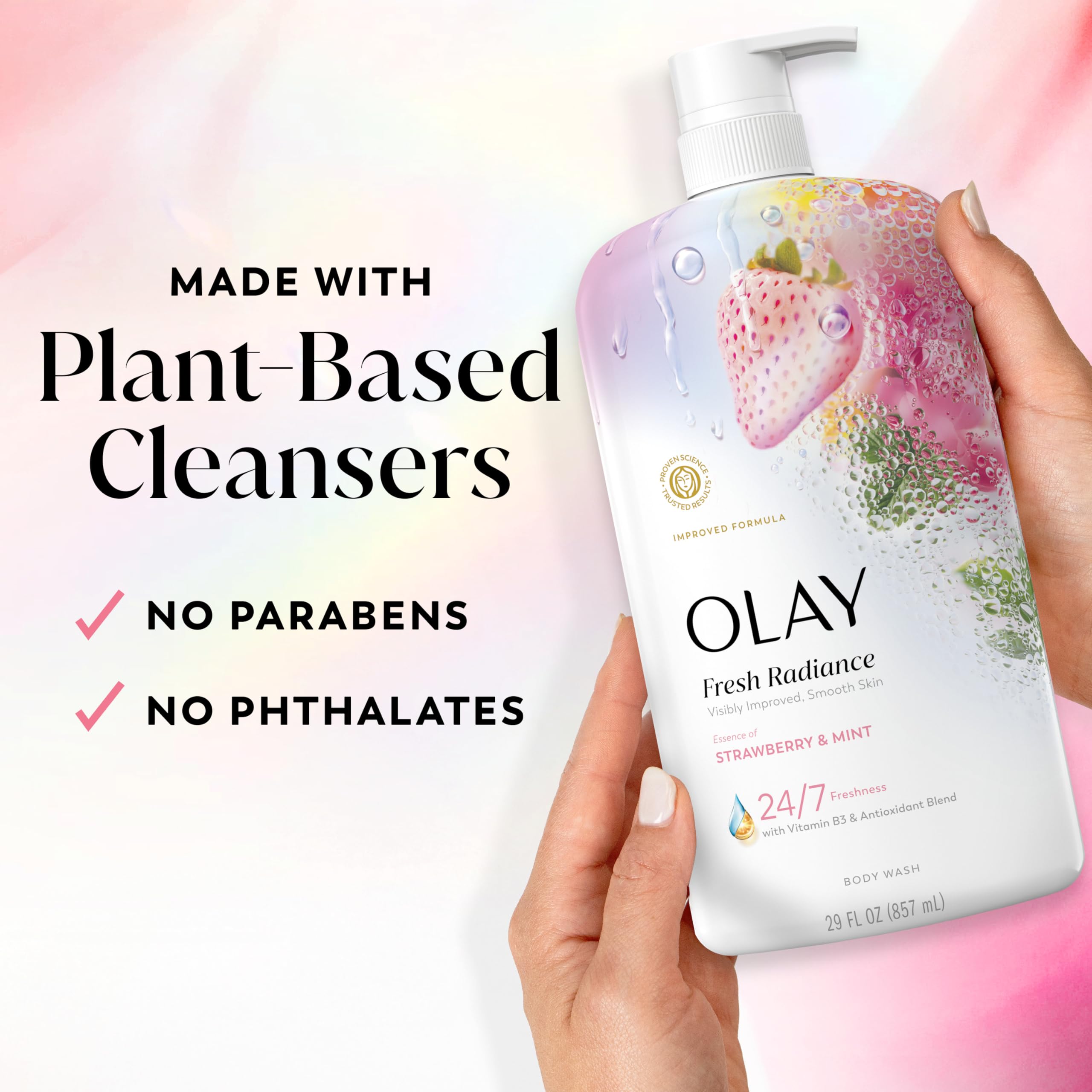 Olay Fresh Radiance plant-based cleansers bottle for all skin types