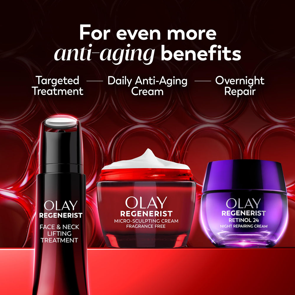 Olay Regenerist daily routine image shows morning and evening steps