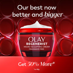 Olay Regenerist jar close-up shows fragrance-free label and quick absorption