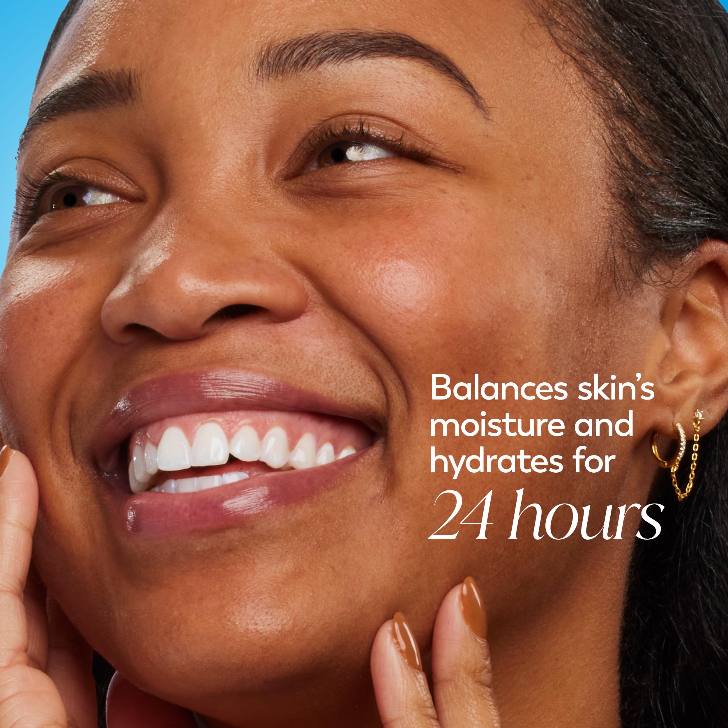 Evening routine featuring Olay gel moisturizer being smoothed in