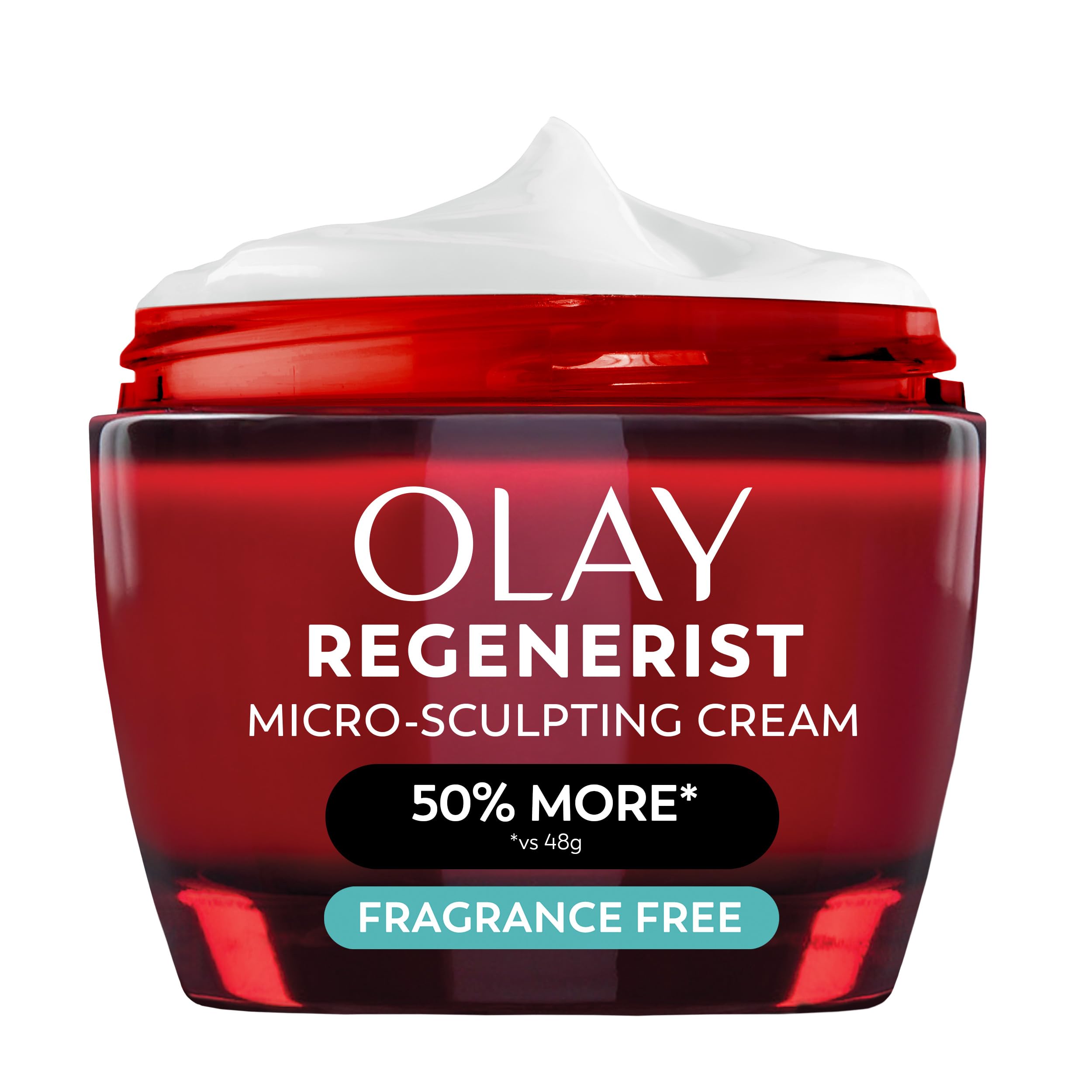 Olay Regenerist Micro-Sculpting Cream jar with fragrance-free formula hydrates deeply