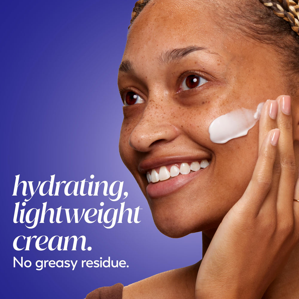 Fragrance-free cream presented for sensitive skin care routines.