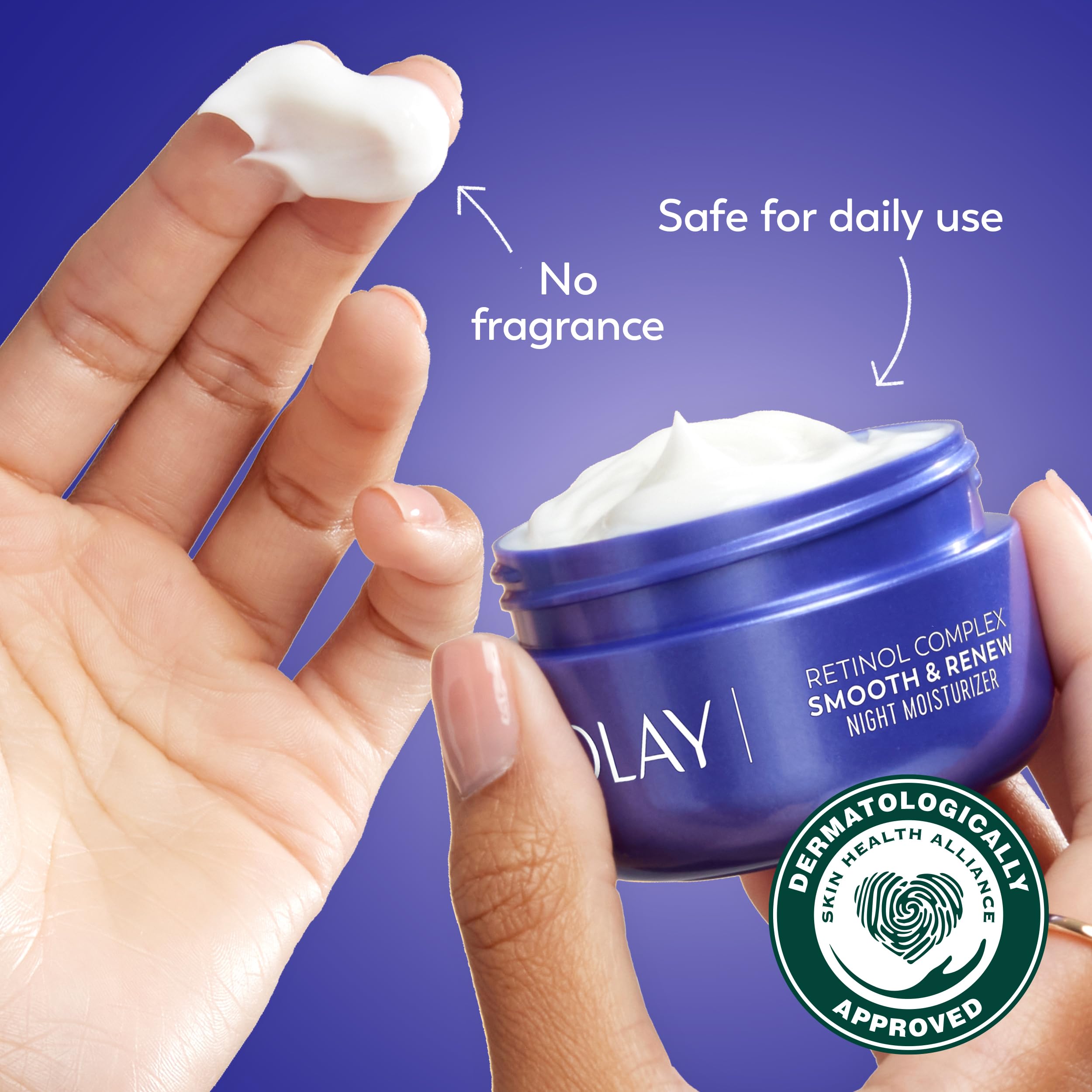 Amino peptides icon hints at hydrated, resilient-looking skin with nightly use.