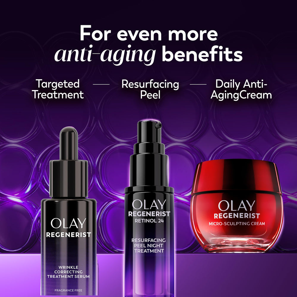 Hexa-Peptide concept visual tied to Olay Regenerist Resurfacing Retinol Serum.