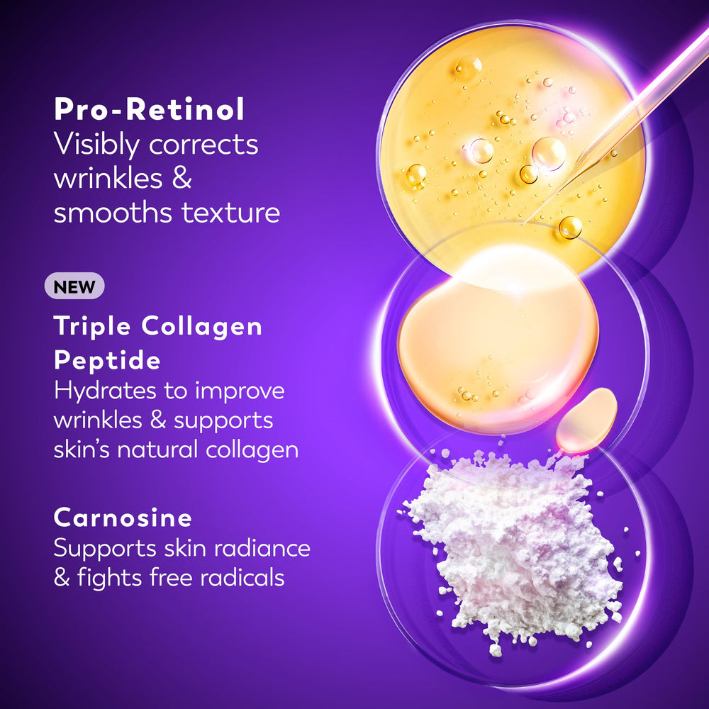 Olay Regenerist Retinol Night Cream on a bedside table, highlighting 24-hour hydration.