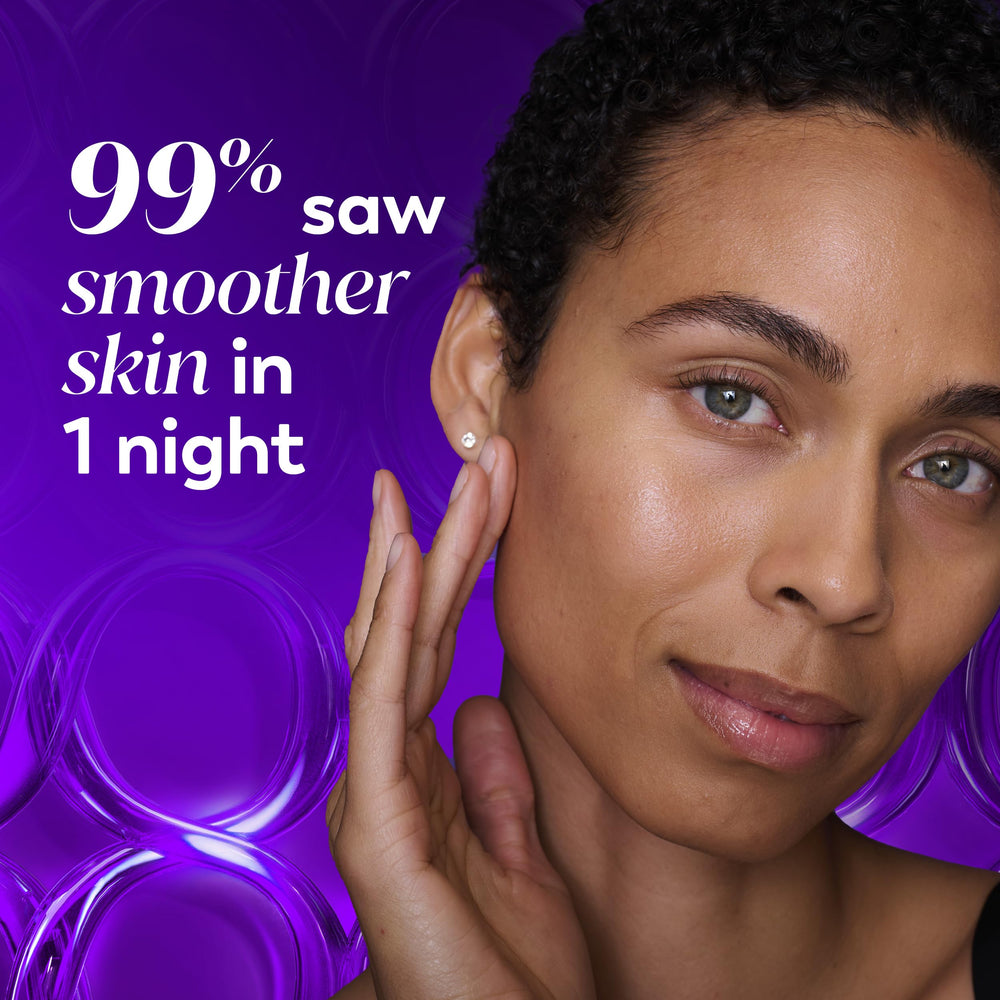 Olay Regenerist Retinol Night Cream tiny drops on hand, ready for nightly application.