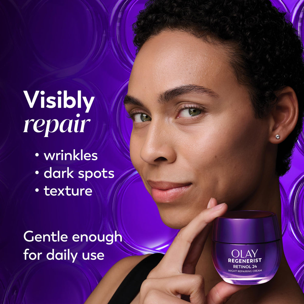 Olay Regenerist Retinol Night Cream fragrance-free label, ideal for sensitive skin.