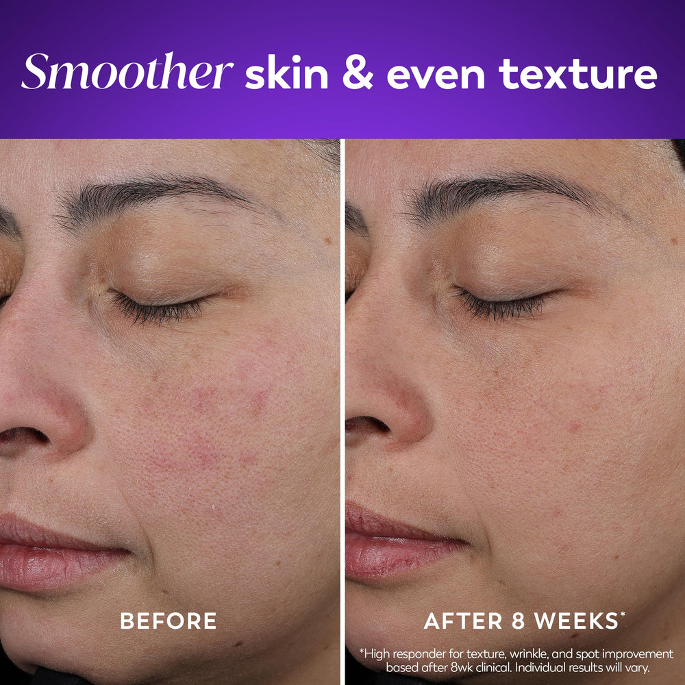 Olay Regenerist Retinol Night Cream ingredients panel with peptides icons.