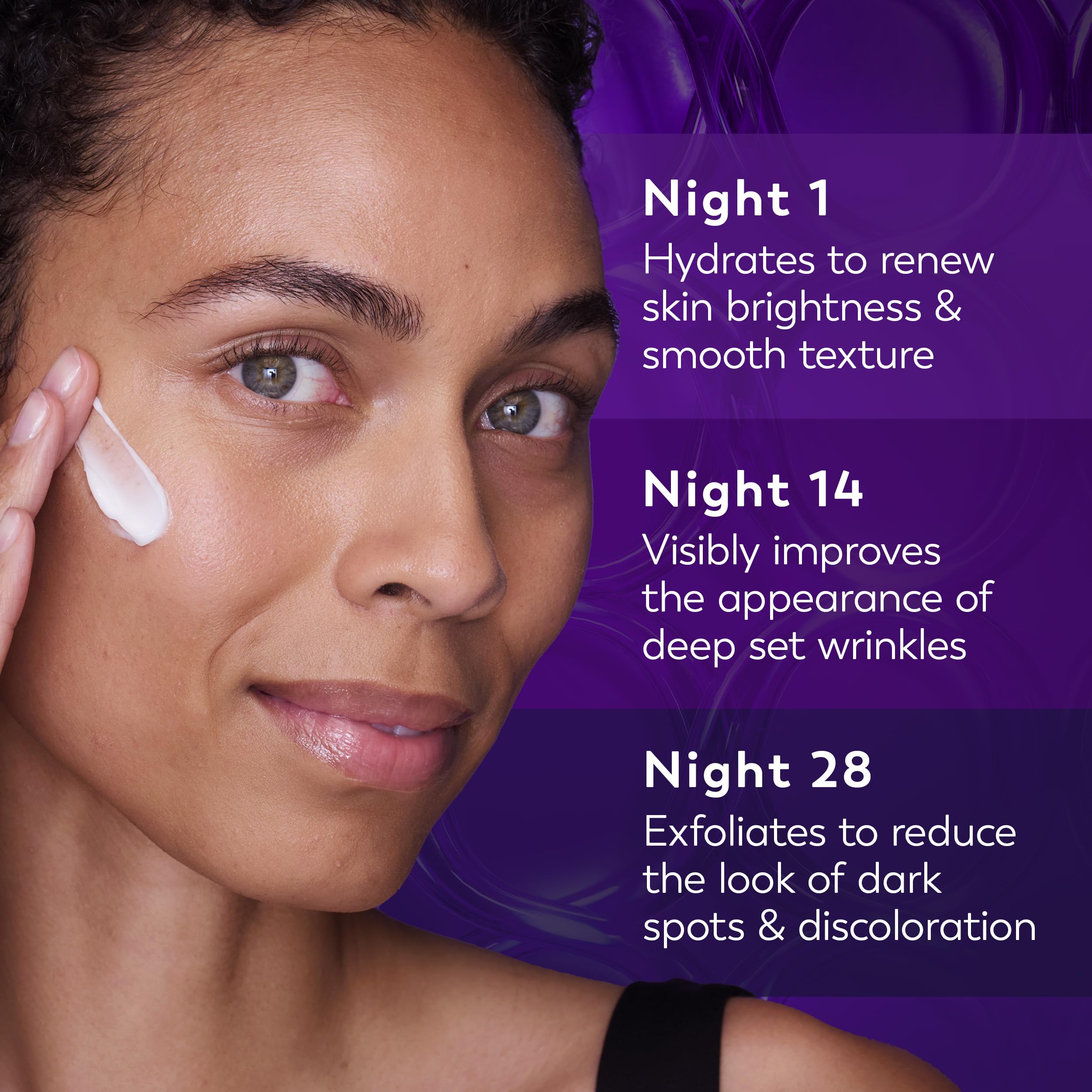 Ingredients panel highlights Pro-Retinol and peptides for potential wrinkle support