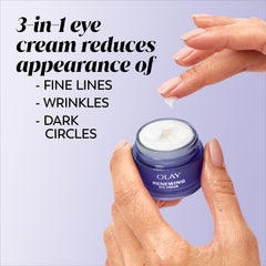 Olay Retinol 24 MAX eye cream creamy texture closeup; rich hydration around the eyes.