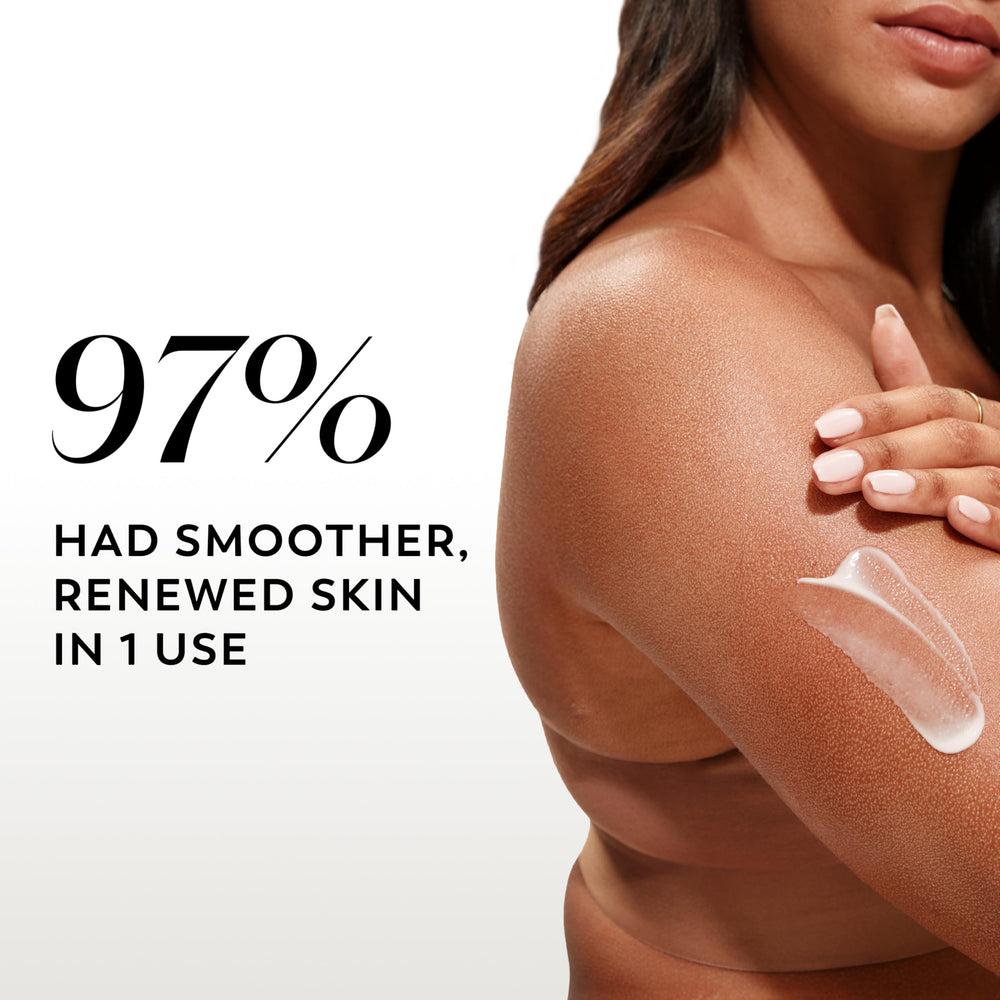 Dispense shot of Olay Smoothing Body Lotion ready for application