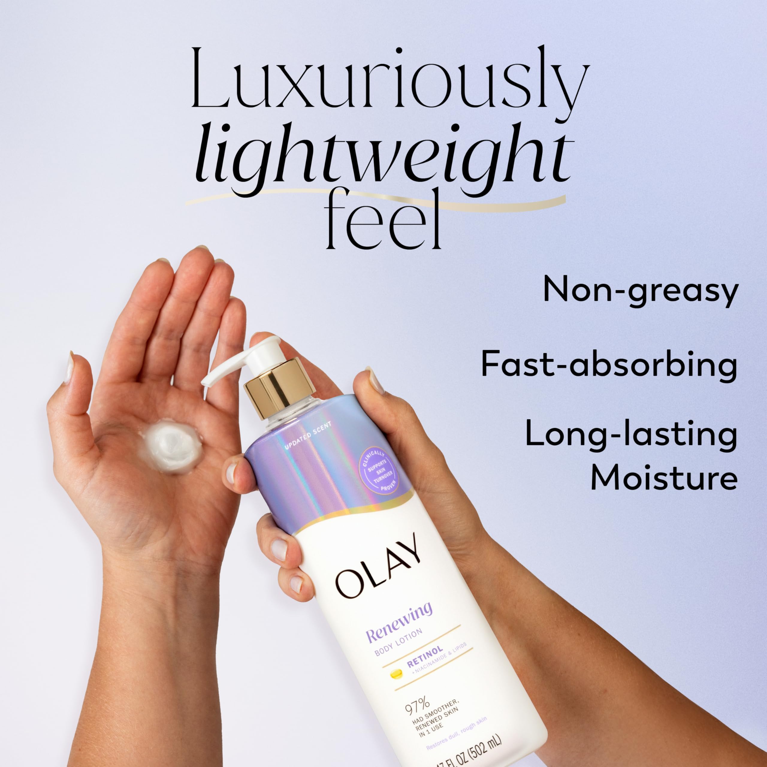 Close-up of Olay Smoothing Body Lotion texture for silky, non-greasy hydration