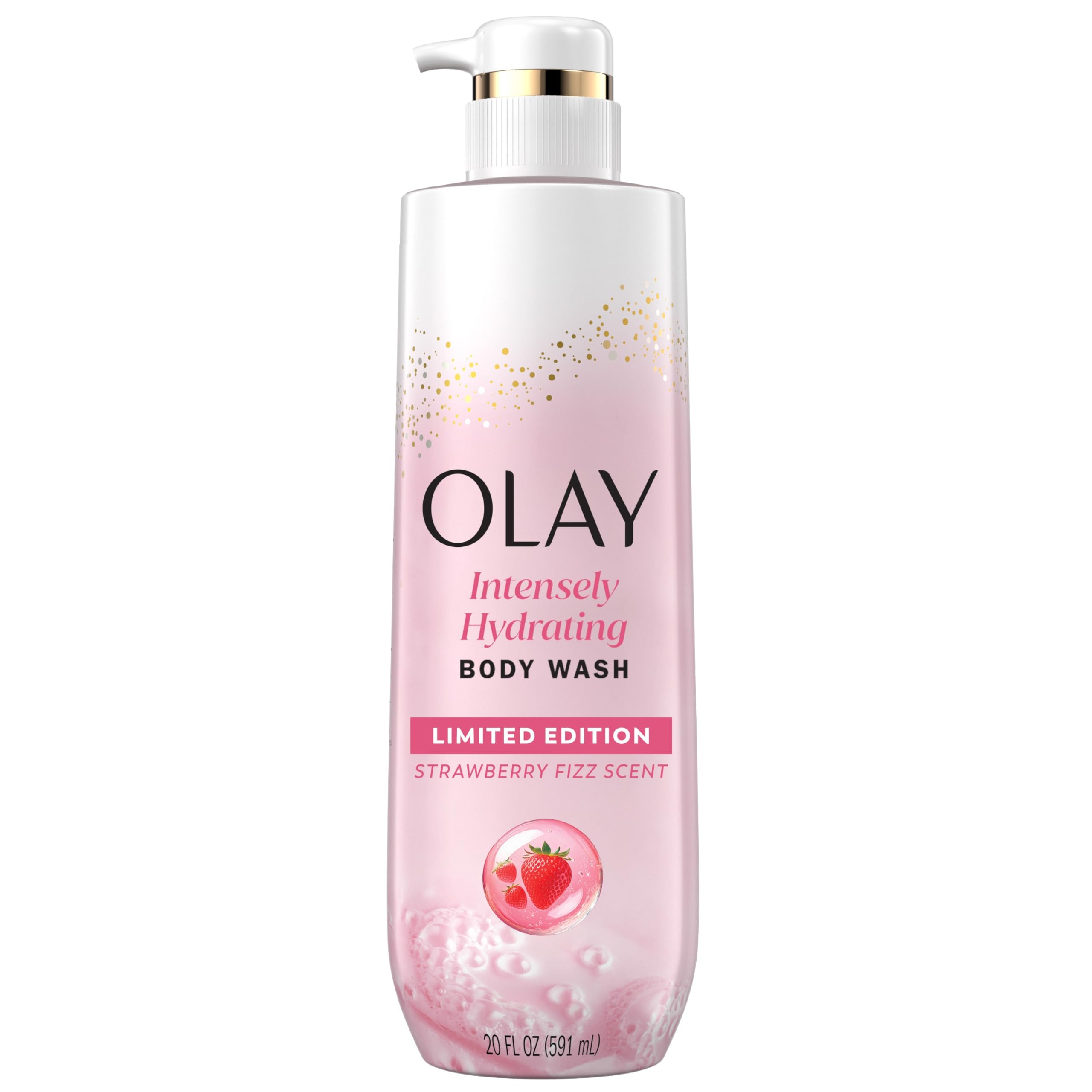 Olay Strawberry Fizz bottle shows the limited-edition scent for a refreshing shower ritual