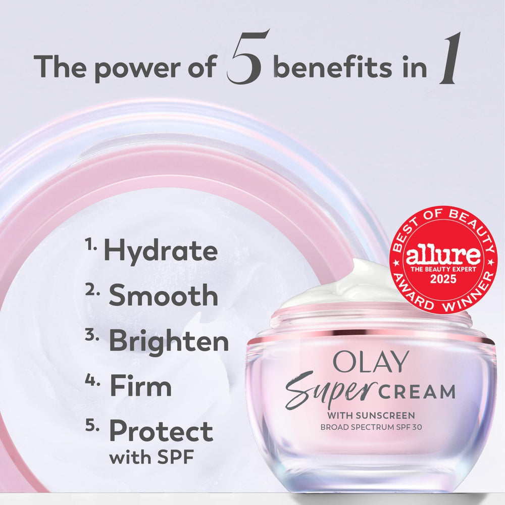 Olay Super Cream SPF 30 texture close-up to suggest lightweight hydration