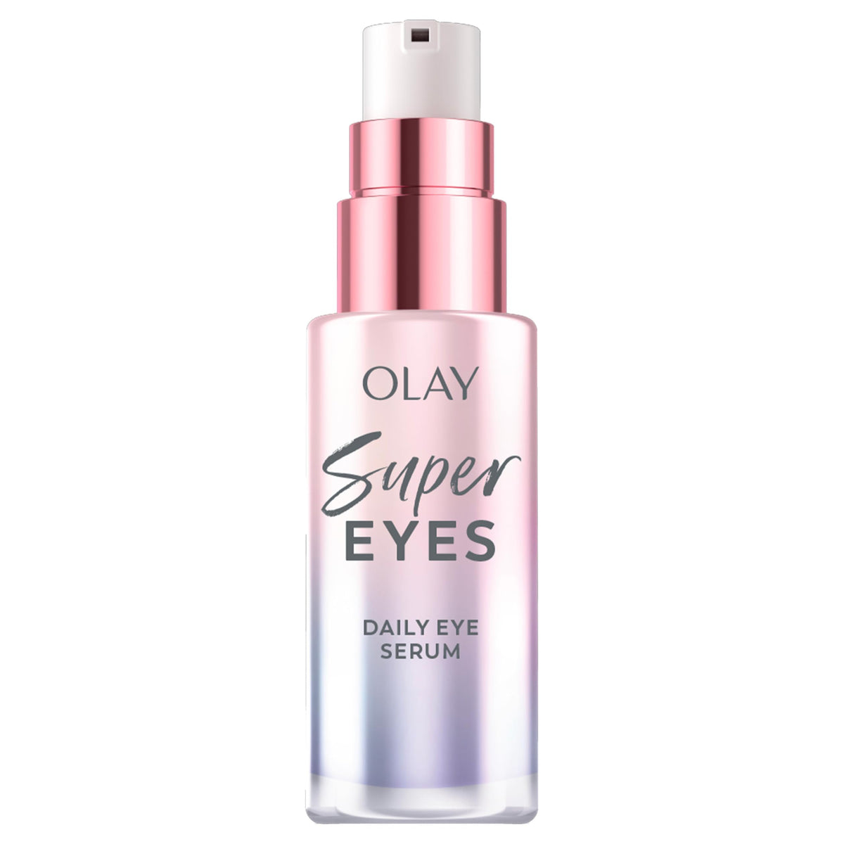 Olay Super Eye Serum bottle pump for easy daily use and controlled dispensing.