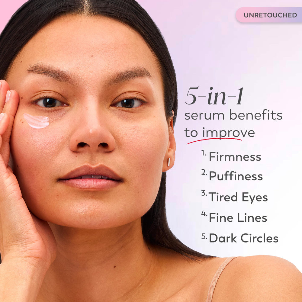Applying Olay Super Eye Serum under the eye for hydration and refreshed look.