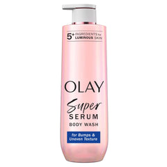Olay Super Serum Body Wash bottle for luminous skin and hydration.