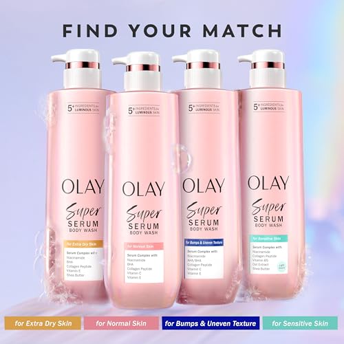 Olay Super Serum Body Wash shea butter icon signals deep moisturization.