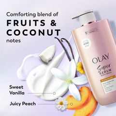 Olay Super Serum Body Wash texture closeup showing creamy formula