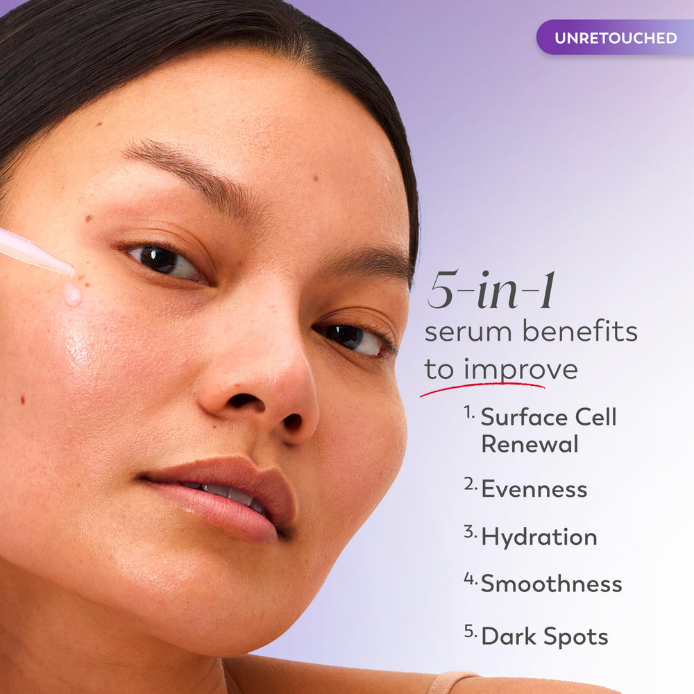 Olay Super Serum Night Repair bottle closeup highlights niacinamide and peptides