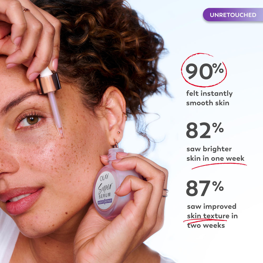 Olay Super Serum Night Repair texture application demonstrates quick absorption