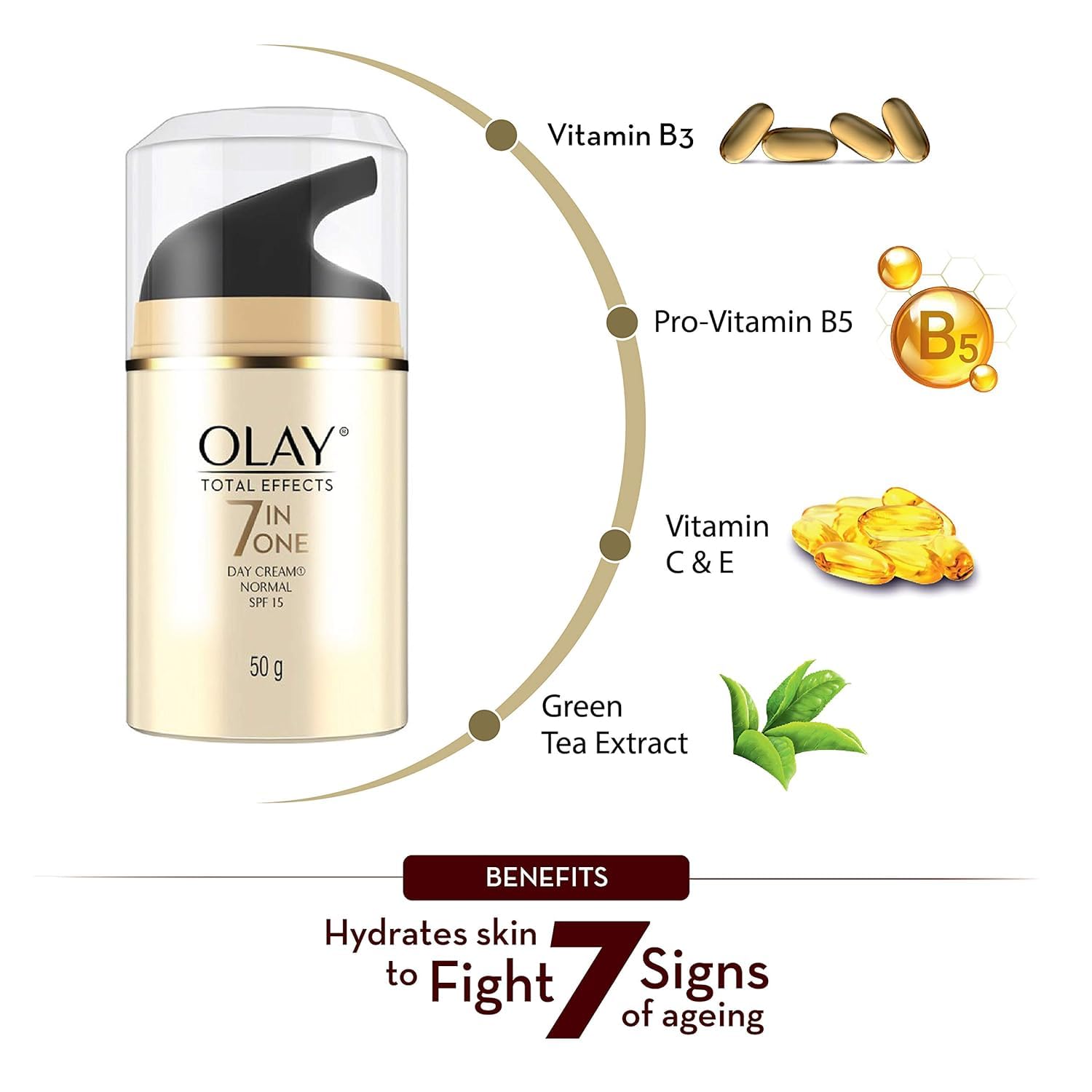 Olay Total Effects SPF 15 badge visible on packaging.