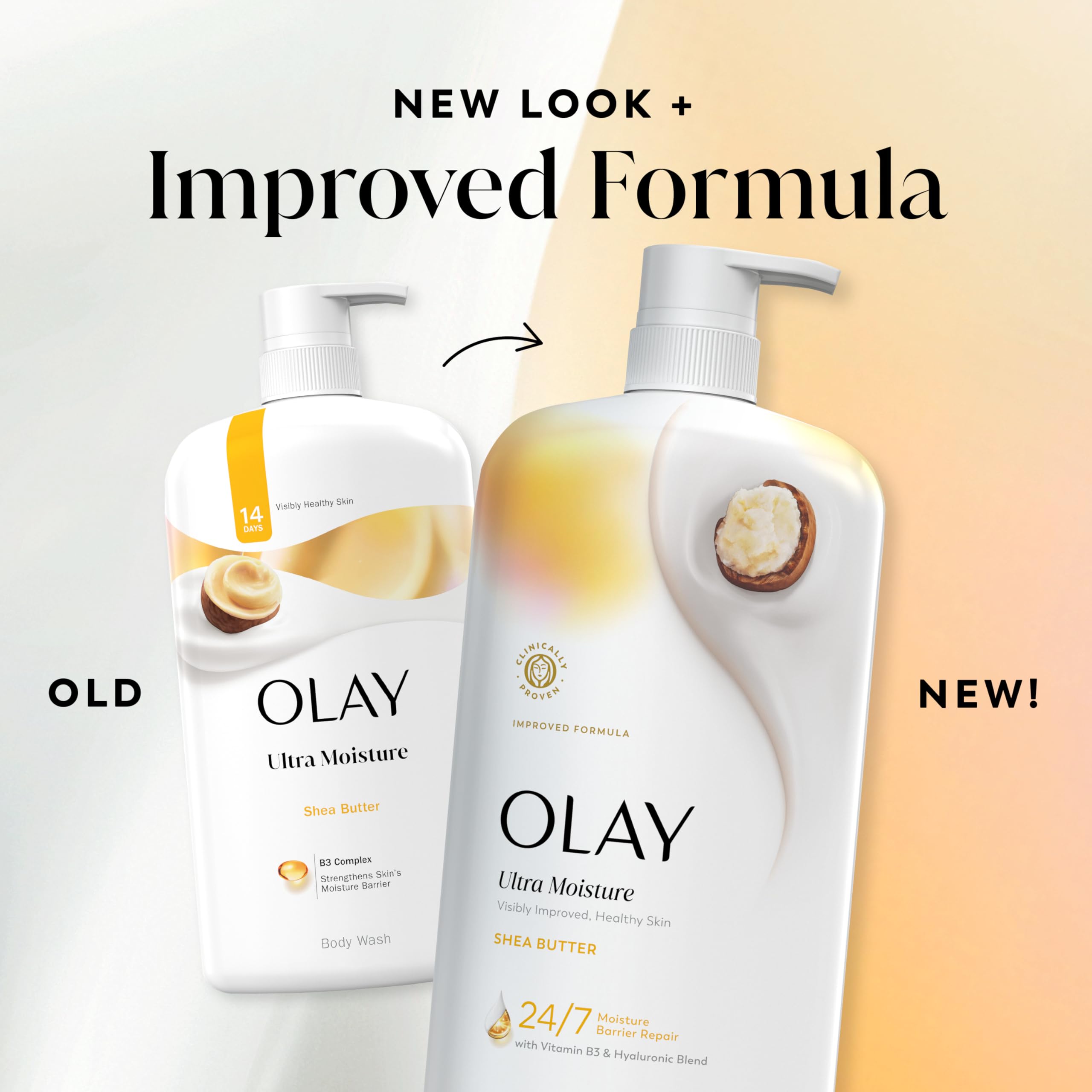 Olay Ultra Moisture bottle in shower with rich lather ready for cleansing