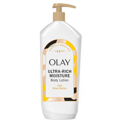 Olay Ultra Rich Body Lotion jar with Shea Butter for deep hydration.