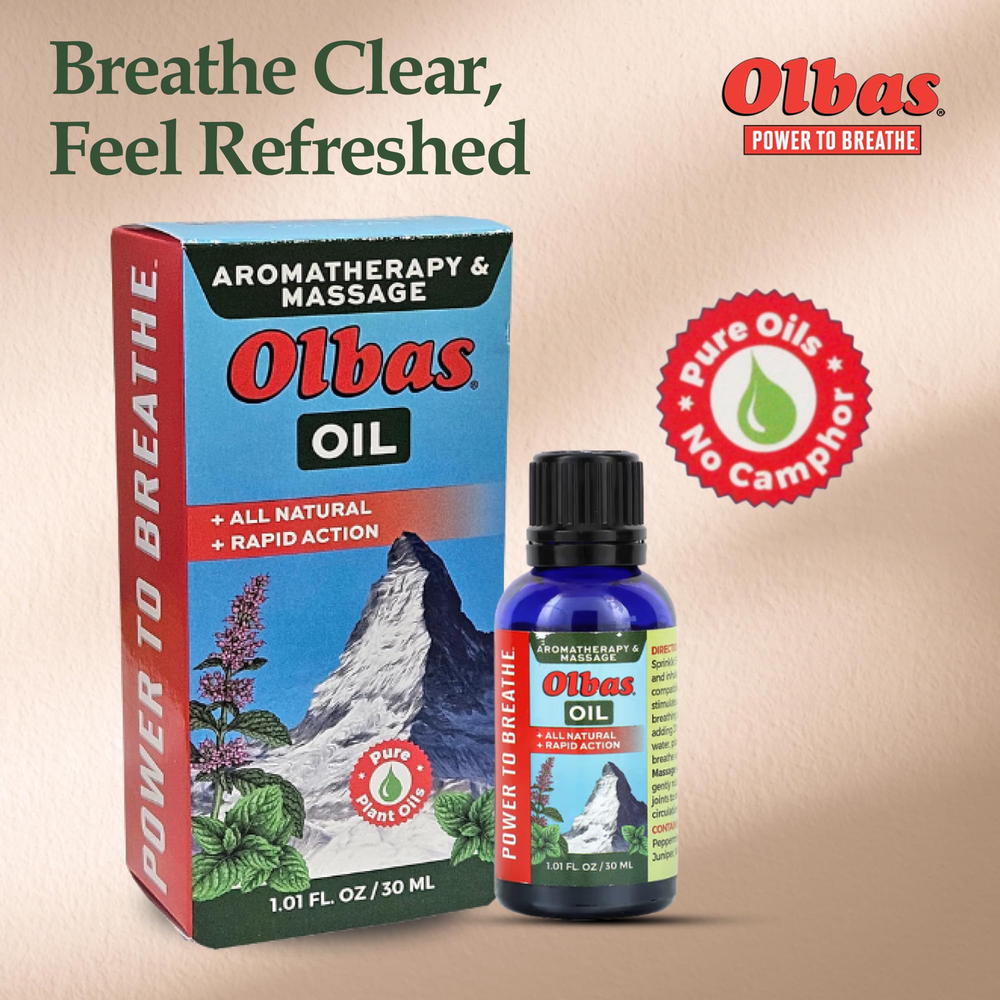 Olbas packaging in Swiss design highlighting premium herbal blends.