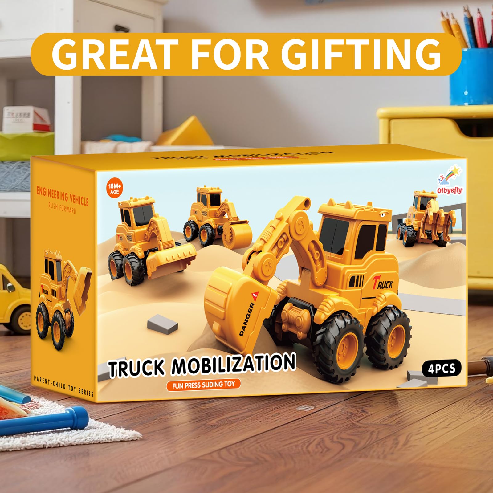 Olbyefly construction truck set packaging as a gift option