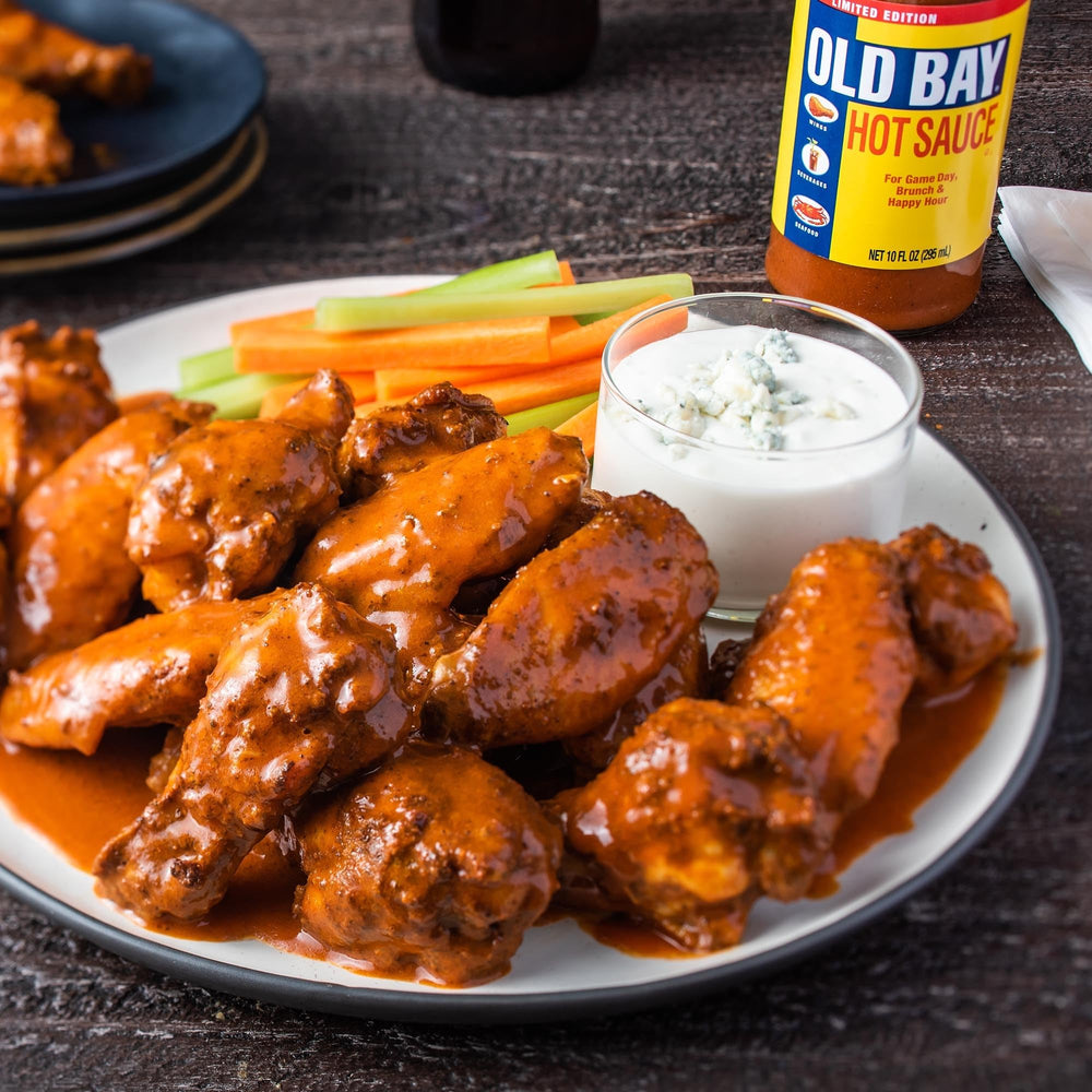 OLD BAY Hot Sauce on chicken wings with bold flavor