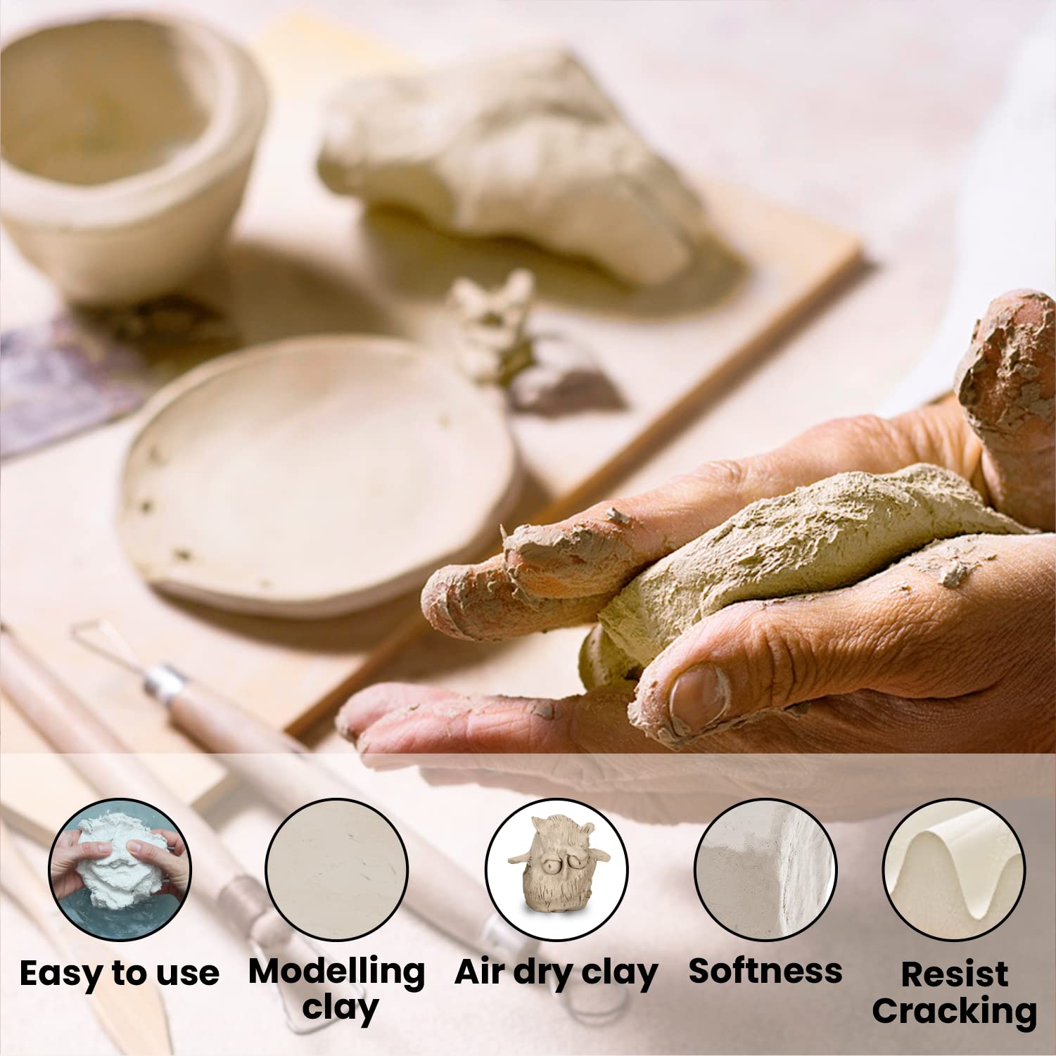 Old Potters white air dry clay drying setup shows even curing.