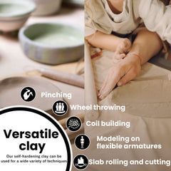 Old Potters air dry clay in hand sculpting a figure for accessible crafting.