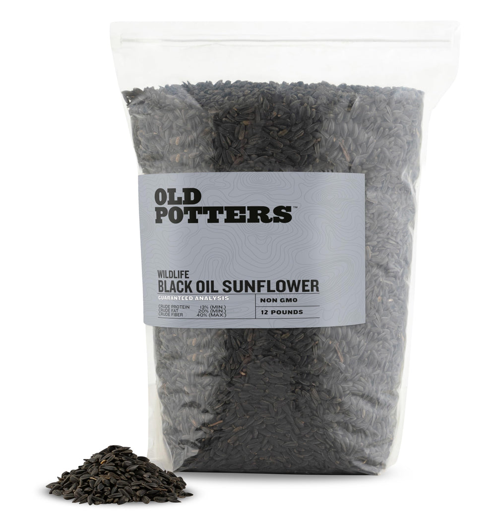 Old Potters Wildlife black oil sunflower seeds in a bulk bag for easy feeding